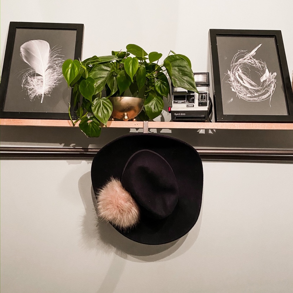 Anthropologie Navy Luxe Pom Pom Trim Hat